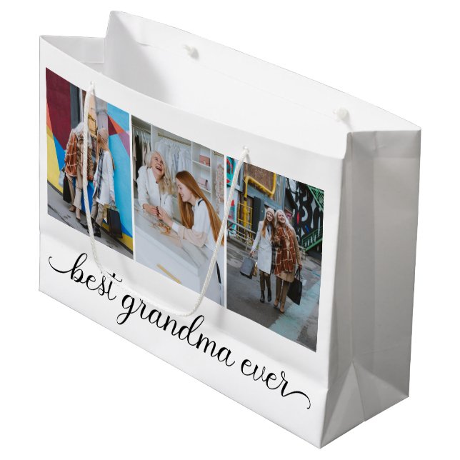 Grand Sac Cadeau Meilleur Collage photo de grand-mère Ever 3 (Devant Angle)