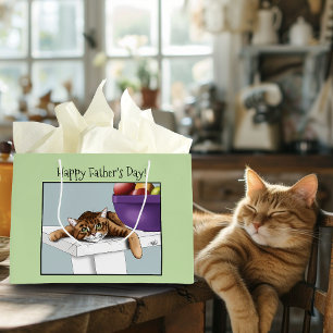 Grand Sac Cadeau Meilleur Papa Chat Douce Fête des Pères Chat Tigré