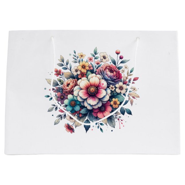 Grand Sac Cadeau Meilleure maman jamais l'aquarelle florale (Devant)