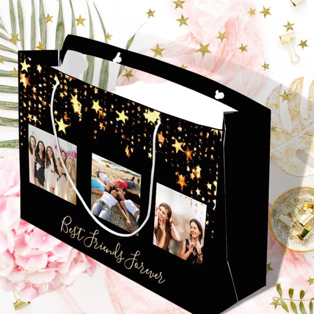 Grand Sac Cadeau Meilleurs amis photo noir or étoiles glamour anniv (Créateur téléchargé)