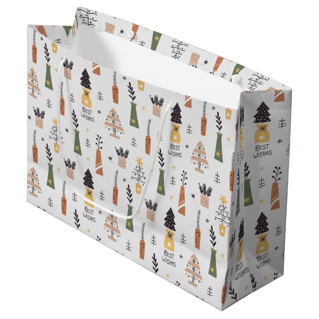 Grand Sac Cadeau Meilleurs voeux Noël motif mignon pin gris (Devant Angle)