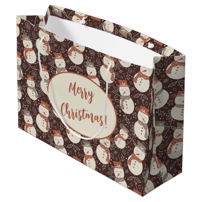 Grand Sac Cadeau Mellow Snowmen - Joyeux bonhomme de neige de Noël  (Dos Angle)