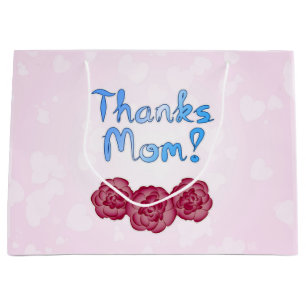 Grand Sac Cadeau Merci à Maman avec Carnation Flower pour la fête d