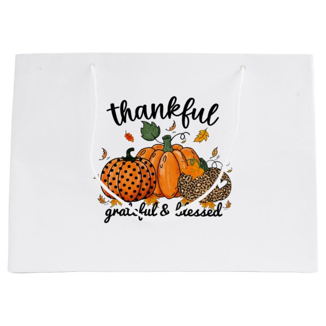 Grand Sac Cadeau Merci Citrouille Reconnaissant Et Béni (Devant)