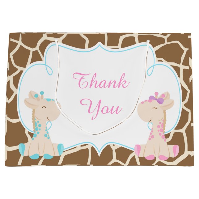 Grand Sac Cadeau Merci de Baby shower des Giraffes (Devant)