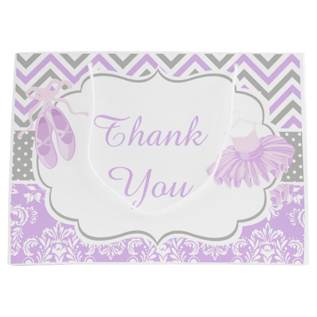 Grand Sac Cadeau Merci de Ballerina violet et gris Chevron (Devant)