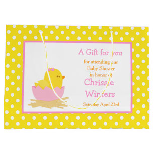 Grand Sac Cadeau Merci de poussin rose et jaune pour fille