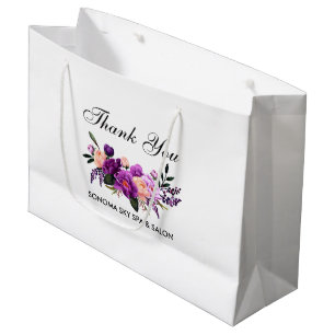 Grand Sac Cadeau Merci floral violet pourpre d'aquarelle élégante