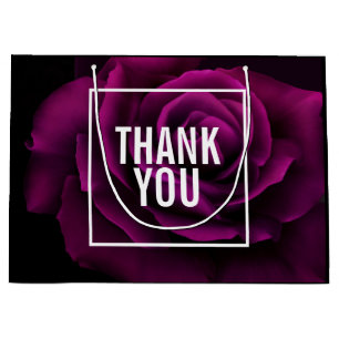 Grand Sac Cadeau Merci gothique à fleurs violettes-rouges