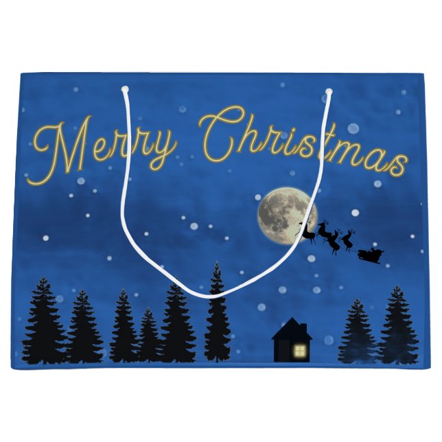 Grand Sac Cadeau Merry Christmas Night Sky Gift Bag (Devant)