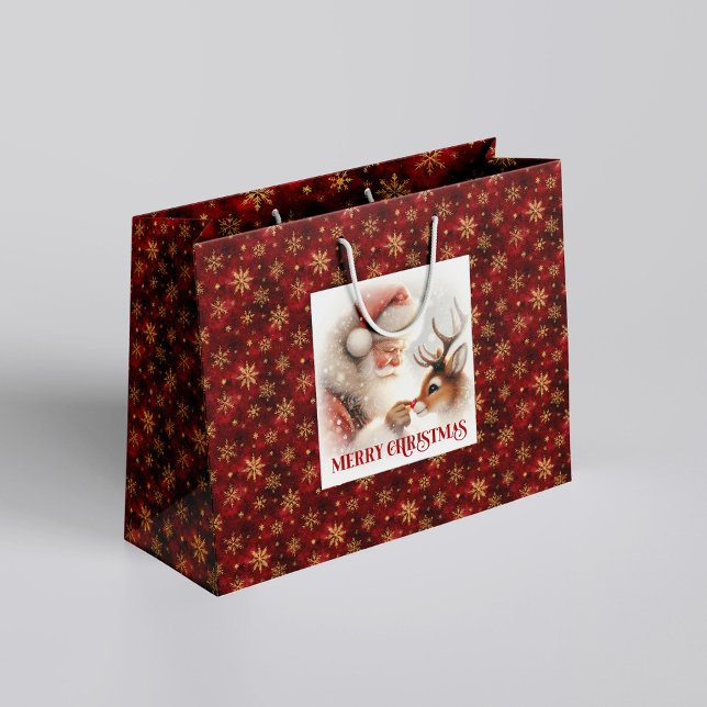 Grand Sac Cadeau Merry Classic Santa Claus Rudolph Christmas Bag (Merry Classic Santa Claus Rudolph Christmas Bag)
