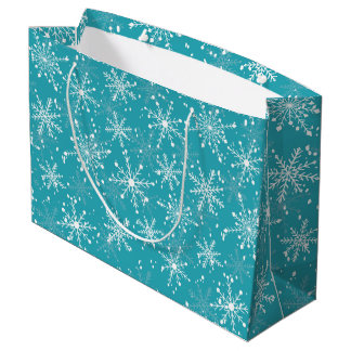 Grand Sac Cadeau MERRY Snowflakes Blue
