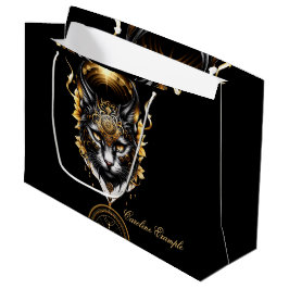 Grand Sac Cadeau Merveilleux chat noir or.