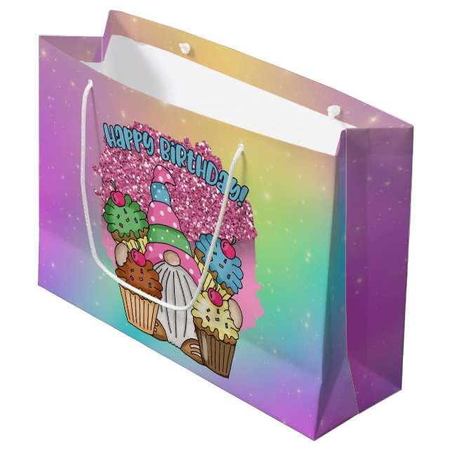 Grand Sac Cadeau mignon unisex Anniversaire gnome (Devant Angle)