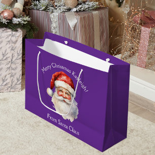 Grand Sac Cadeau Mignon violet personnalisé de le père Noël enfants