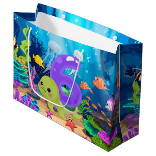 Grand Sac Cadeau mignonne fête de la 6e tortue de mer unisex