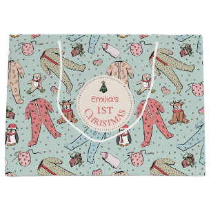 Grand Sac Cadeau Mignonne Mint Green Baby's First Christmas Custom