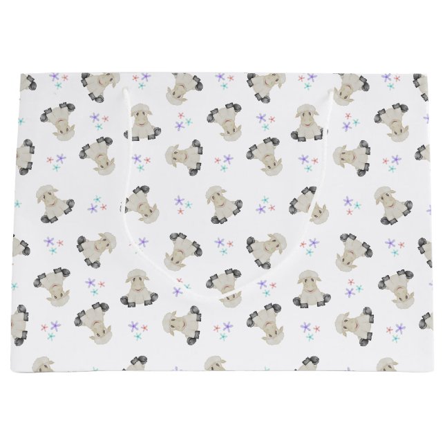 Grand Sac Cadeau Mignonne Moutons Enfants Ferme Animaux Barniard An (Devant)