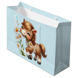 Grand Sac Cadeau Mignonne Pony Mange Manger Des Marguerites