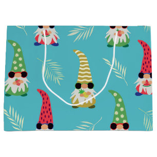 Grand Sac Cadeau Mignons gnomes d'été tenant des fruits motif