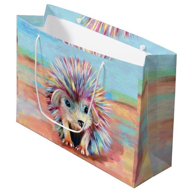 Grand Sac Cadeau Mignons pastels de hérisson (Devant Angle)