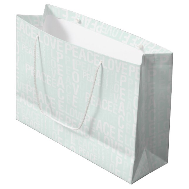 Grand Sac Cadeau Mint White Peace Love Christmas (Devant Angle)