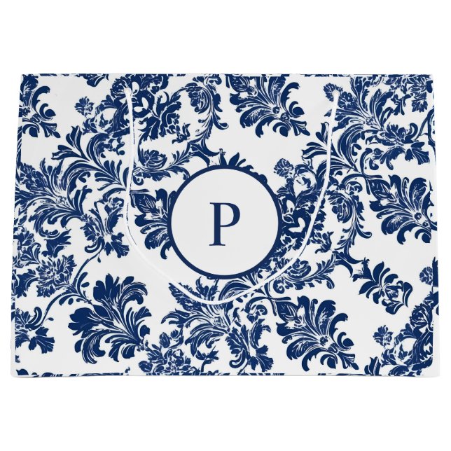 Grand Sac Cadeau Modèle bleu Damas de la marine classique (Devant)