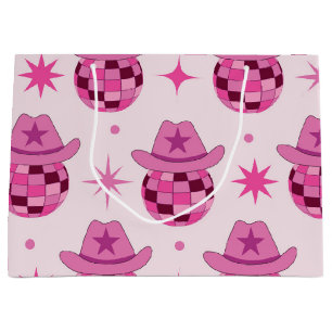 Grand Sac Cadeau Modèle de chapeau de cowgirl disco rose avec des é