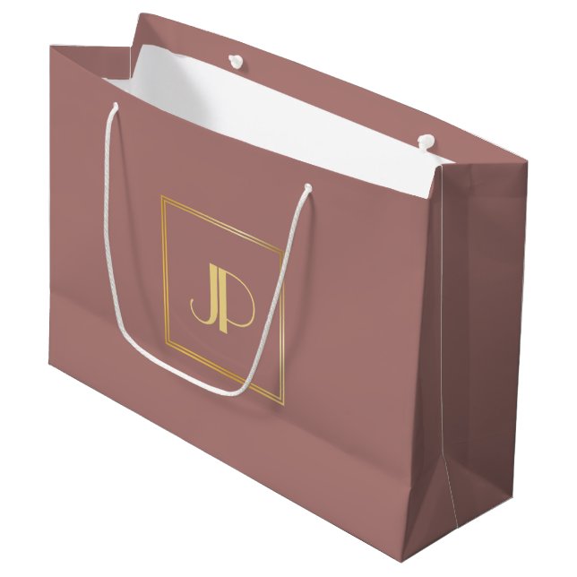 Grand Sac Cadeau Modèle élégant moderne en or rose monogrammé (Devant Angle)