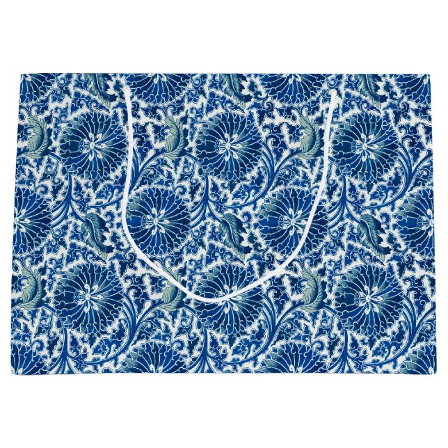 Grand Sac Cadeau Modèle floral chinois bleu (Devant)