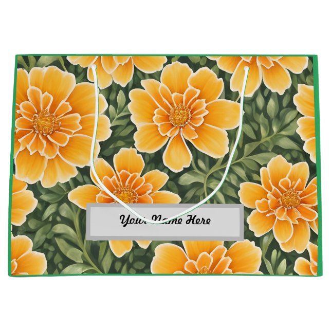Grand Sac Cadeau Modèle Floral Personnalisable Fleurs Marigold (Devant)