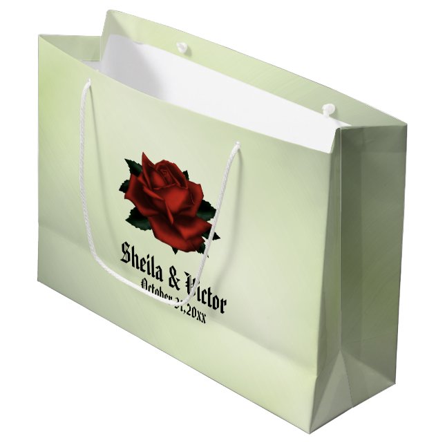 Grand Sac Cadeau Modèle floral simple sur vert (Devant Angle)
