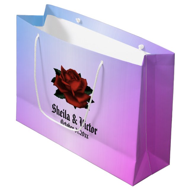 Grand Sac Cadeau Modèle floral simple sur violet (Devant Angle)