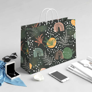Grand Sac Cadeau Modern Abstract Terrazzo & Botanical Collage