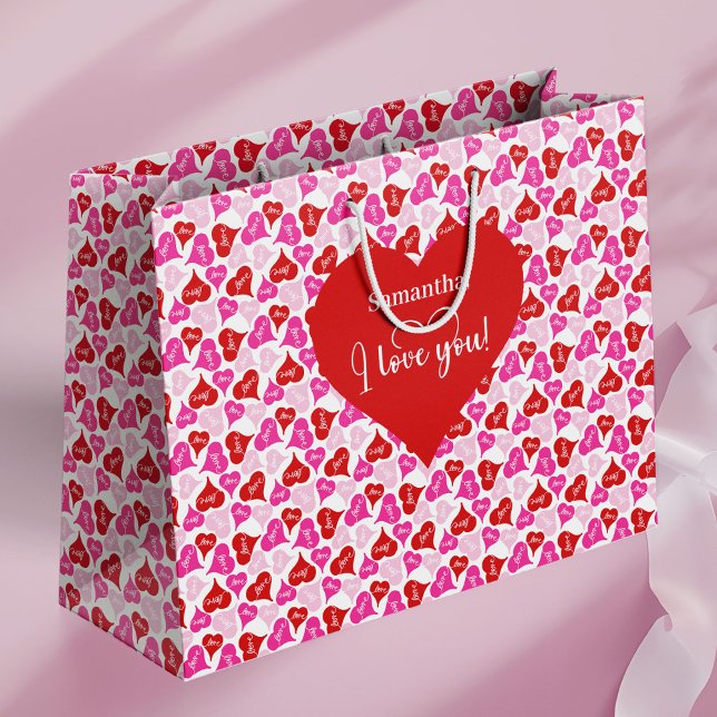 Grand Sac Cadeau Modern Cute I Love You Text Custom Name Valentine (Modern Cute I Love You Text Custom Name Valentine Large Gift Bag)