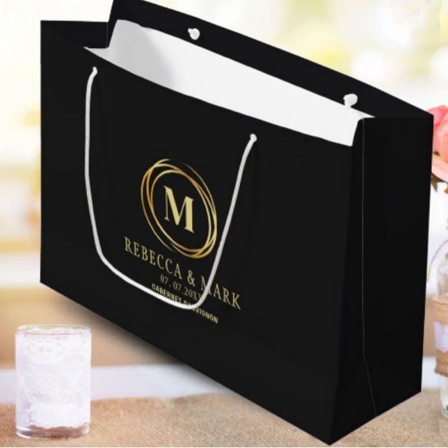 Grand Sac Cadeau Modern metallic gold circle shape faux monogram (Créateur téléchargé)