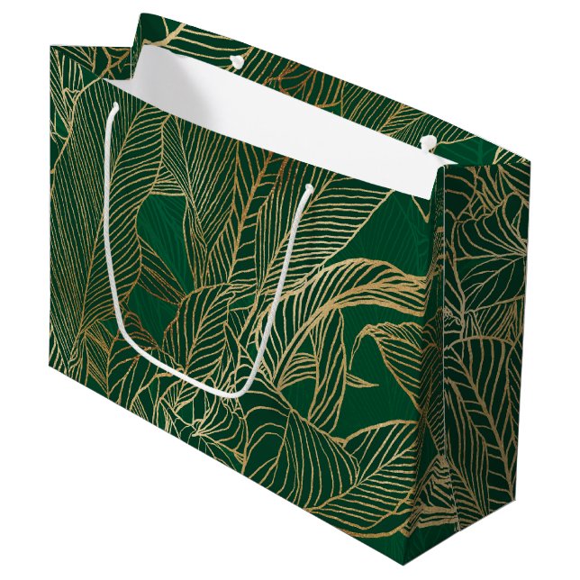 Grand Sac Cadeau Moderne Green Gold Foliage Plante Design botanique (Devant Angle)
