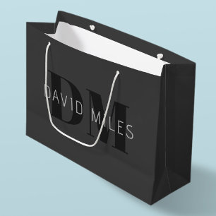 Grand Sac Cadeau Moderne Gris Foncé & Noms et Monogrammes Modifiabl