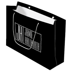 Grand Sac Cadeau Moderne, Noir & Blanc, Initiales & Logo Nom