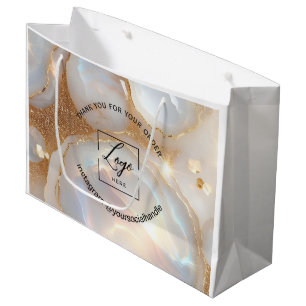 Grand Sac Cadeau Moderne opale personnalisation logo nom blanc merc