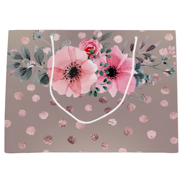 Grand Sac Cadeau Moderne, Points, Fleurs (Devant)