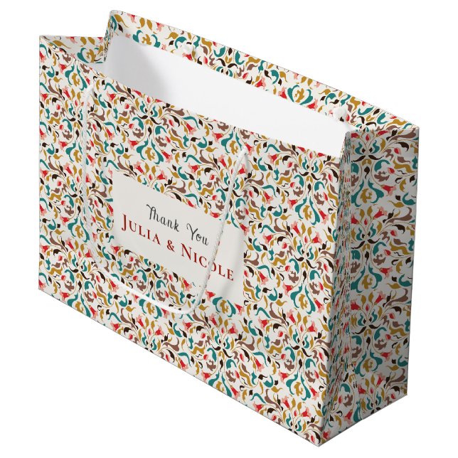 Grand Sac Cadeau Moderne Romantique Élégant Mariage de couronne flo (Devant Angle)