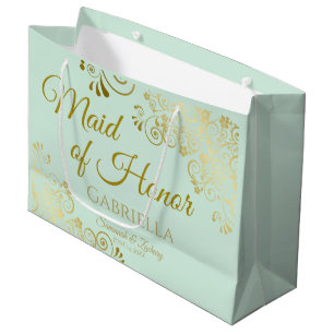 Grand Sac Cadeau Monnaie verte et or dentelle Maid of Honor Chic Ma
