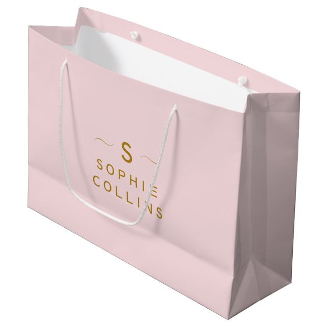 Grand Sac Cadeau Monogram Blush Pink Gold Minimalist Nom élégant (Devant Angle)