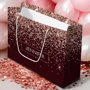 Grand Sac Cadeau Monogramme Bourgogne Rose rose rose rose Parties s