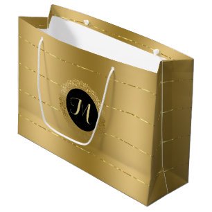Grand Sac Cadeau monogramme brillant à bandes faux or