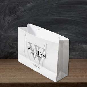 Grand Sac Cadeau Monogramme cadeau Groomsman noir blanc et gris
