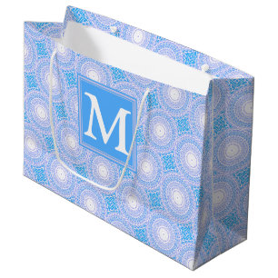 Grand Sac Cadeau Monogramme Cercles bleu électrique motif