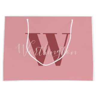 Grand Sac Cadeau Monogramme de fille et nom rose roux