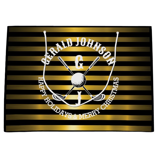 Grand Sac Cadeau Monogramme de golf élégant pour les vacances (Devant)